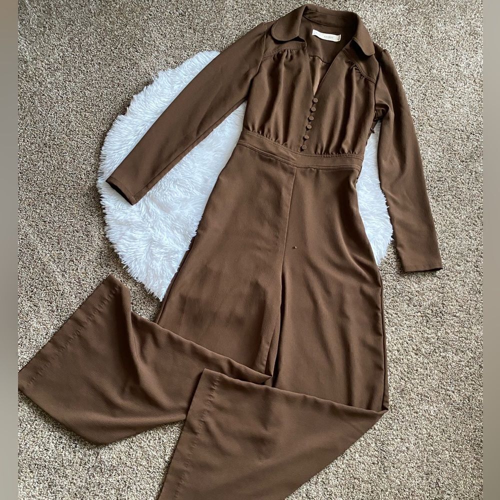 Happy X Nature Pants Jumpsuit Long Sleeves Brown Stretchy‎ Womens Size 2